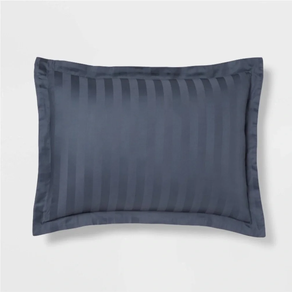 THRESHOLD NWT luxe striped damask duvet cover & sham set -dark teal blue -queen